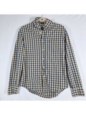J Crew flex Washed Blue Yellow Button Down Men Shirt size Medium